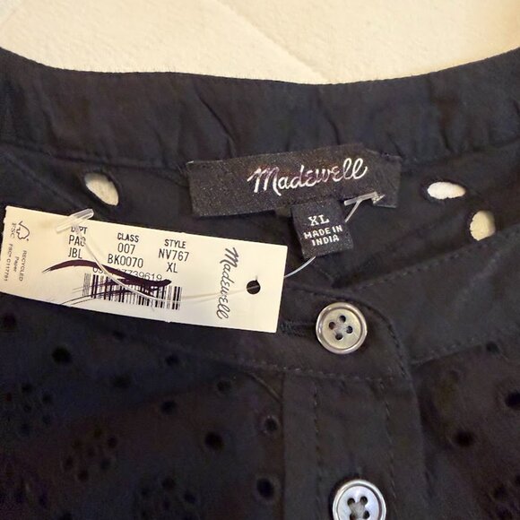 Madewell Black Eyelet Button-Front Blouse – Size XL - Picture 4 of 5